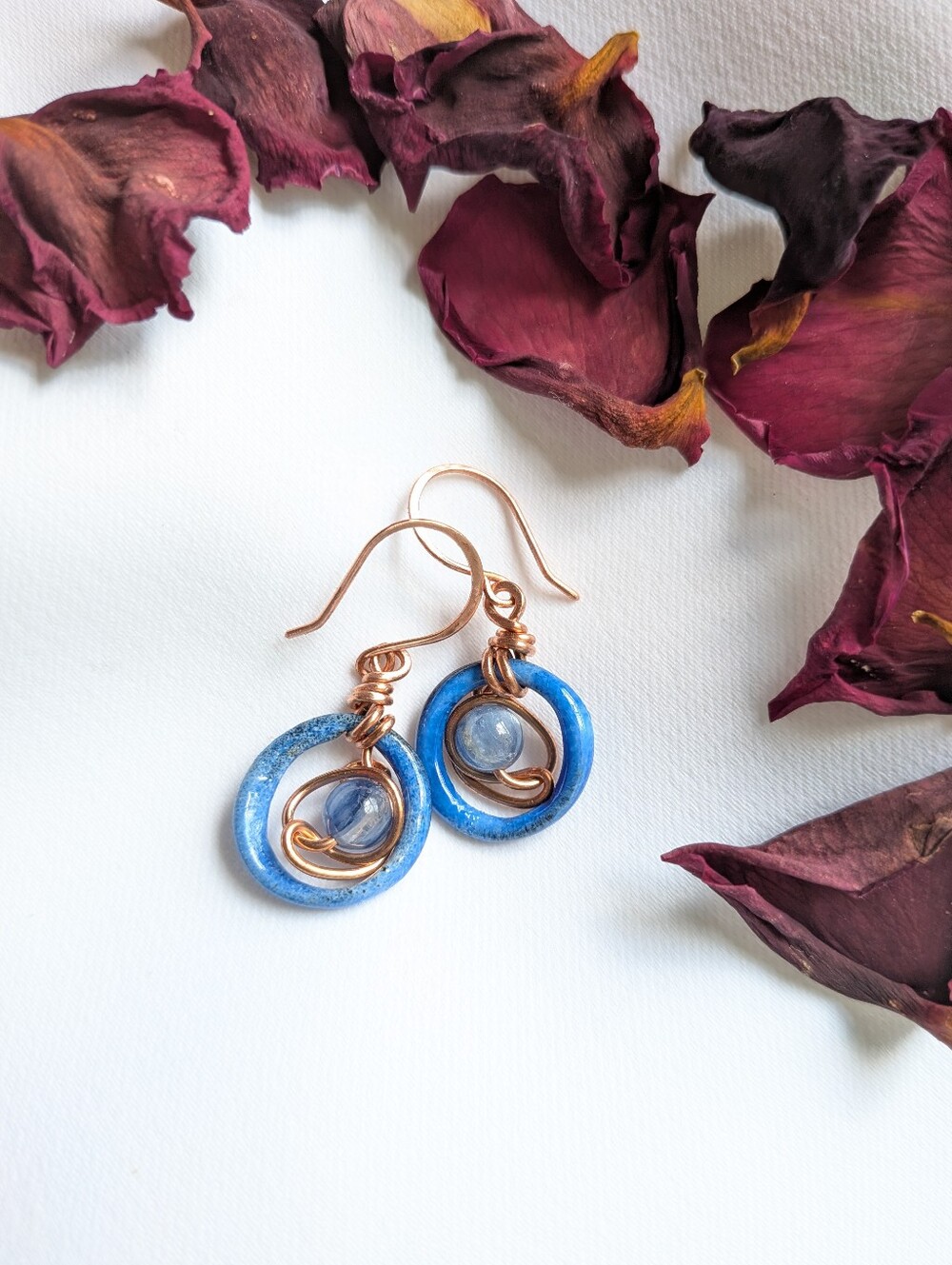 Blue Dream Earrings - Artisan Crafted Copper Wire Wrapped Kyanite Gemstones - Picture 15 of 16